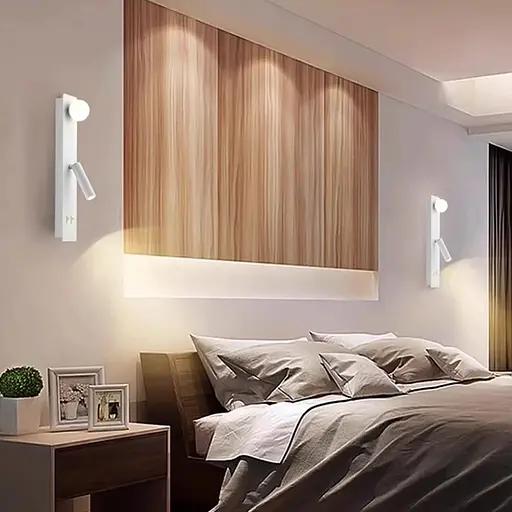 Біле бра з білим плафоном та спотом на 2 вимикачі 40х8 см | Line F | Арт. B91/2 WT - фото 6