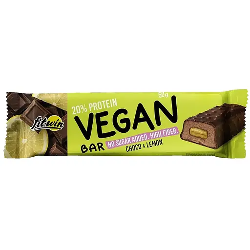 Блок веганських батончиків FitWin Vegan Bar, 12*50 грам - Шоколад-лимон - фото 1