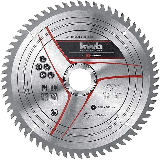 Диск пильный Einhell TCT KWB к торцевой пиле 210х30 мм 64 зубцов (587862)