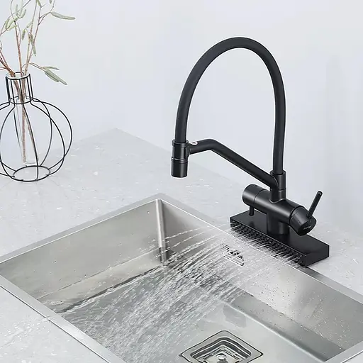 Змішувач для кухні з водоспадом гнучкий вилив чорний матовий Gappo G4098-6 Чорний матовий - фото 3