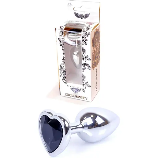 Анальна пробка Boss Of Toys Boss Series - Jewellery Silver Heart Plug Black S, BS6400047, Срібний / Чорний