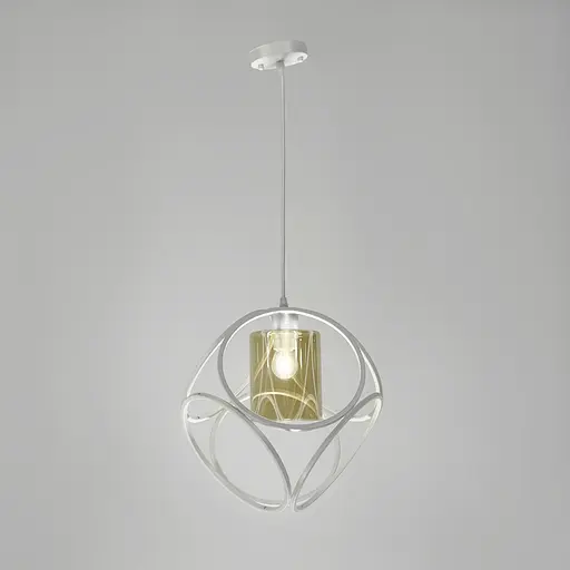 Підвісний світильник із янтарним плафоном у білому корпусі 35×35 см | Арт. 12865/1 WT+AM | Line F - фото 2