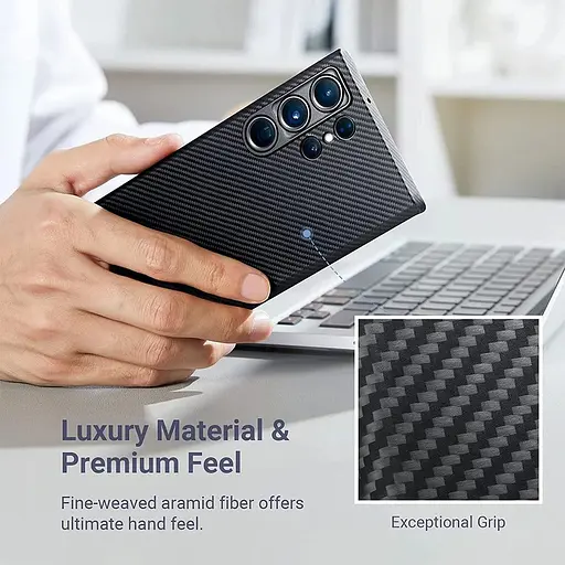 Оригинальный противоударный чехол для Samsung Galaxy S23 Ultra Pitaka MagEZ MagSafe Case 3 Twill Black/Grey - фото 9