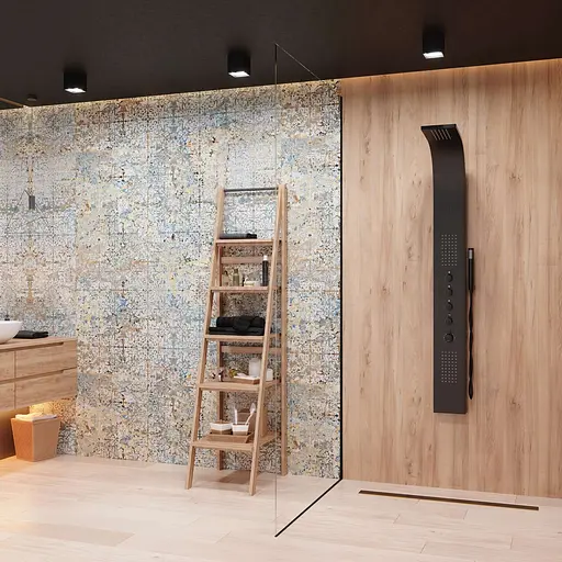 Душова панель Corsan Samsara black LED з термостатом S003TBLLED, Чорний матовий - фото 3