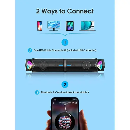 Акустика для ПК Onikuma RGB Backlight L1 3Wx2 BT5.3 USB Mic - фото 8