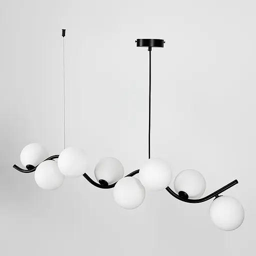 Чорна люстра з хвилястим корпусом 90 см на 8 білих плафонів | Арт. A 66/8 BK+WT | Line F - фото 1