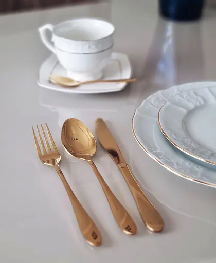 Набор столовых приборов A-Plus 1421 Gold 6 персон 24 Золотой - фото 3