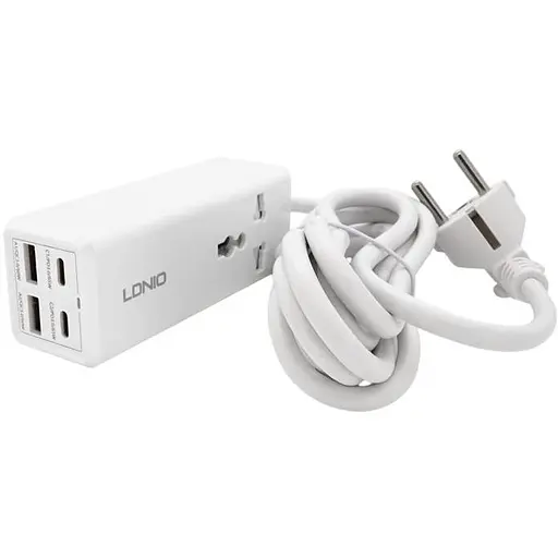 Сетевой фильтр LDNIO SС1418, 1 Розетка + 2 USB +2 Type-C, 2 м, сечение 3х0.75 мм, White, Box