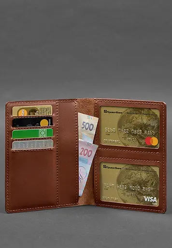 Кожаная обложка-органайзер для документов 6.1 светло-коричневый краст - фото 4