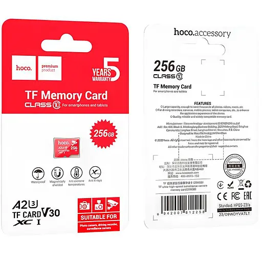Карта памяти Hoco microSDHC Class 10 – 256GB без адаптера Red - фото 2