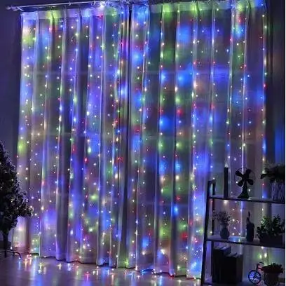 Новогодняя светодиодная гирлянда-штора Роса 3x3 м с 300 лампочками Цветной - фото 1