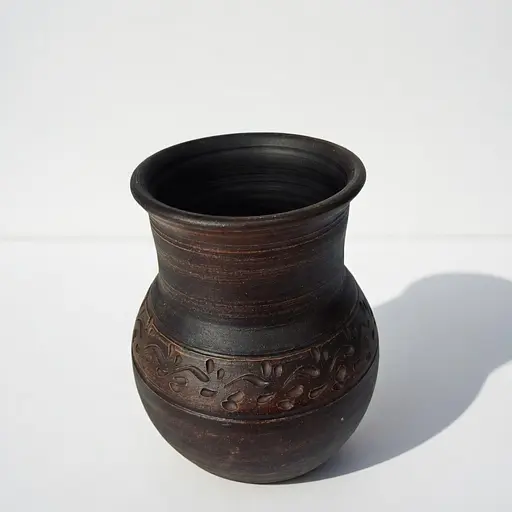 Глечик Молочник з червоної глини без ручки 1.5 л Декор молочена кераміка Український глиняний посуд - фото 6