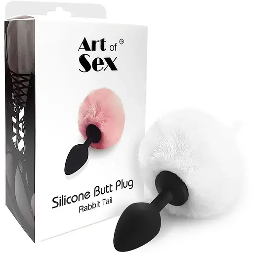 Силіконова анальна пробка М Art of Sex Silicone Bunny Tails Butt plug White діаметр 3.5 см - фото 3