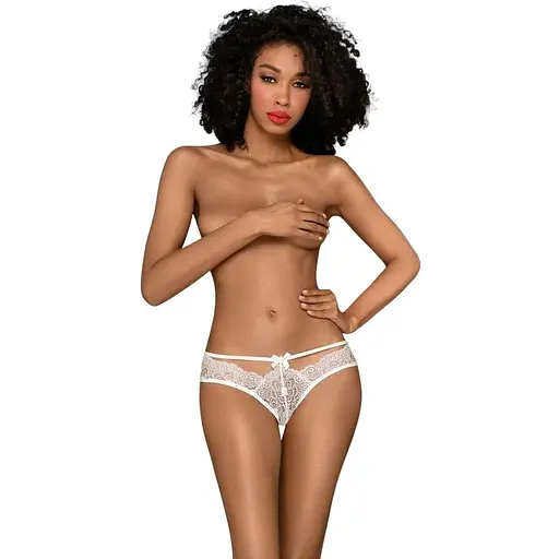 Трусики-бразиліана Penthouse Adore Me White квіткове мереживо тонкі ремінці бантики M/L