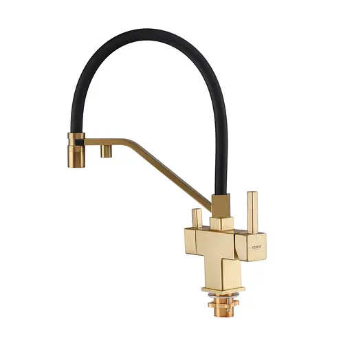 Смеситель для кухни на две воды с гибким изливом Koer KB-72036-12 KR5814, Золотой - фото 5