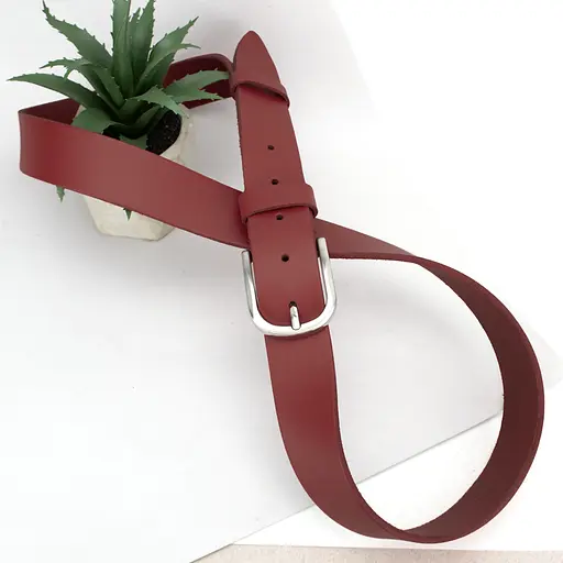 Ремень женский темно-красный кожаный HC-3452 (125 см) - фото 3