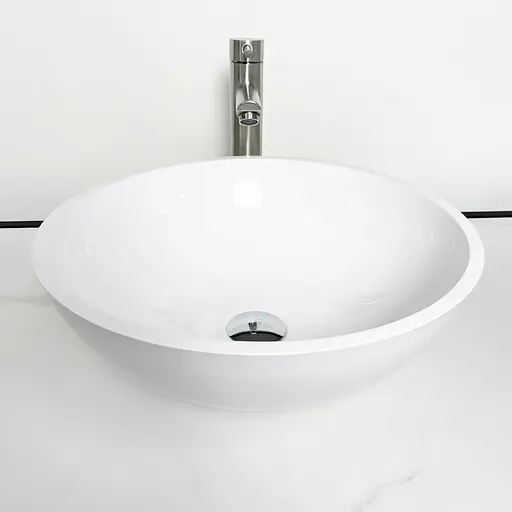 Раковина Adamant умывальник KREIS искусственный камень круглый без предотвращения для смесителя и перелива 420х150мм накладной белый - фото 4