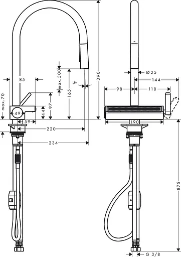 Змішувач Hansgrohe Aquno Select M81 170 3jet кухонний з витяжним виливом 73837000 Хром - фото 8