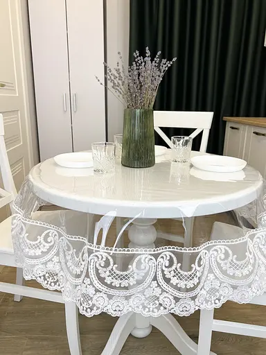Силиконовая скатерть с белым кружевом Арка 15 см 240х190 см - фото 6