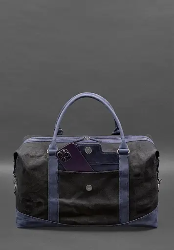 Дорожная сумка из конваса и натуральной кожи Crazy Horse темно-синяя - фото 3