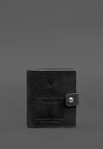Кожаная обложка-портмоне для удостоверения офицера ГНСУ 11.2 черная Crazy Horse - фото 2
