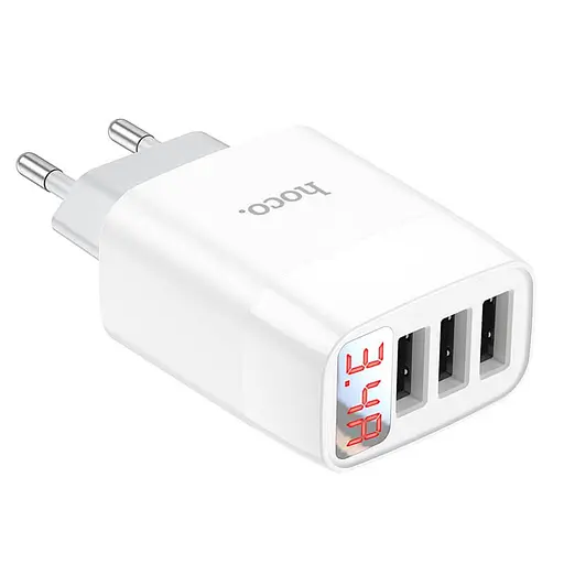 Зарядное устройство Hoco Easy charge digital display charger C93A 3USB сам блок - фото 1