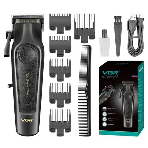 Машинка для стрижки (clipper) VGR V-197, 6 насадок, LED display, Сріблястий - фото 2