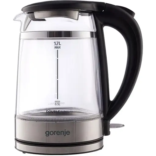 Gorenje Электрочайник 1.7л, 2,200 Вт, strix контроль, стекло, черный