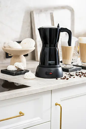 Электрическая гейзерная кофеварка Camry CR 4415B Moka 300 мл 6 чашек 480 Вт алюминиевая база 360° черная - фото 7