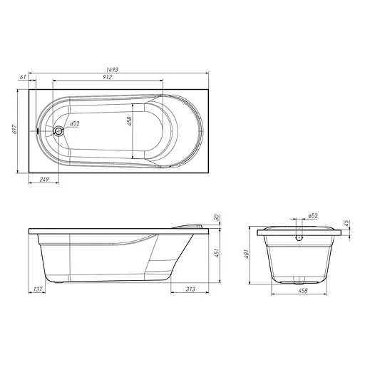 Ванна акриловая Volle bera 150x70 TS-1570481 Белый - фото 3