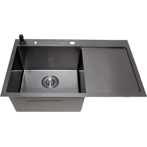 Чорна раковина на кухню Nett NB-7848(R) з правим крилом