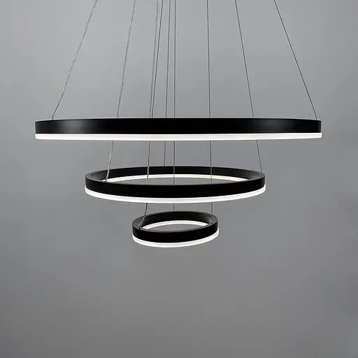 Cучасна люстра на три кільця у чорному каркасі Line.F Діаметр 60+40+20 см - фото 2