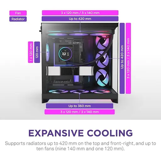 Корпус NZXT H9 Flow RGB+ Tempered Glass без БЖ Black (CM-H92FB-P1) - фото 6