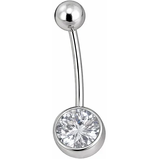 Серебряная серьга для пирсинга пупка с фианитом. 818-2101Р - фото 1