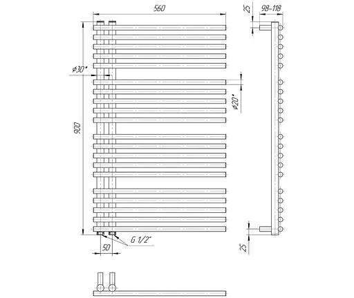 Водяной полотенцесушитель Mario Премиум Марсель 900x560/50, Хром - фото 2