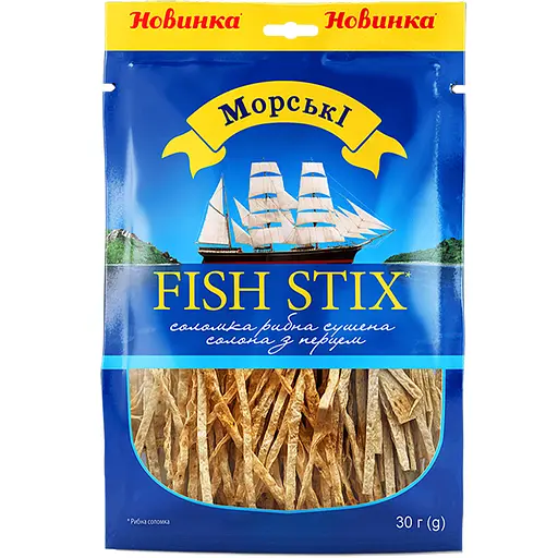 Соломка рибна Морські Fish Stix сушена солона з перцем 30 г