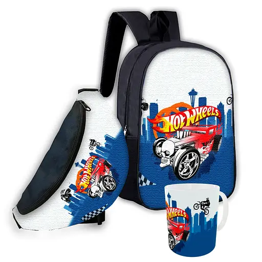 Набір дитячий Хот Вілс «Hot Wheels» рюкзак 36х27см сумка-бананка, кружка з принтом для хлопчика (01614)