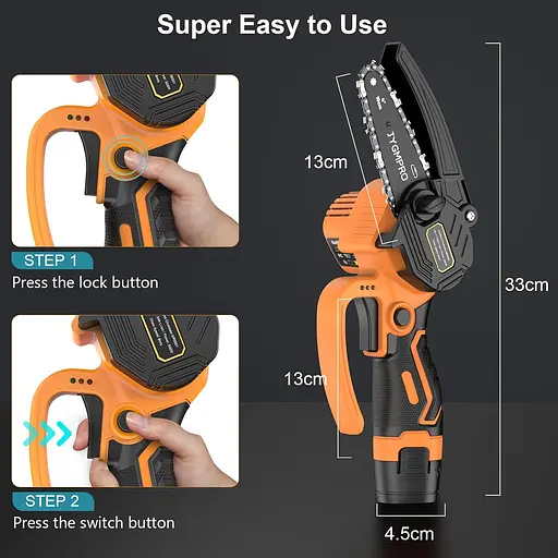 Міні-ланцюгова пилка JYGMPRO 4 дюйми, портативна бездротова бензопила з 2Ã-1,5AH 2 ланцюгами - фото 2