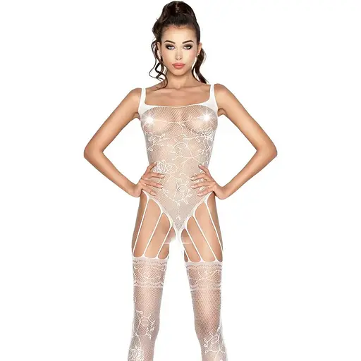 Бодістокінг Passion BS034 White, комбінезон, імітація боді і панчіх