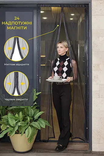 Москитная сетка на магнитах для дверей Fabrika, с подхватом, материал стекловолокно, цвет графит, размер 100х220 - фото 7