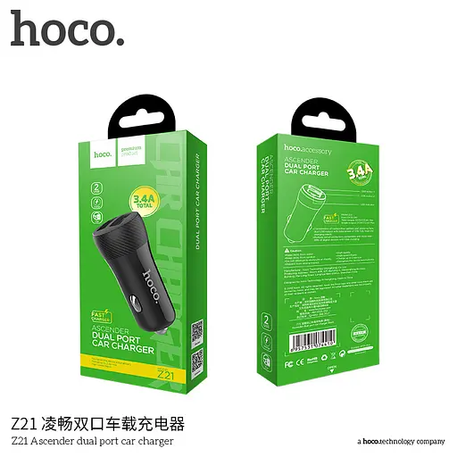 Адаптер автомобильный Hoco Z21 black 2 USB-A port 3.4 А - фото 2
