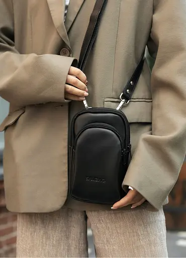 Женская кожаная сумка Sambag Modena для телефона черная 19 х 11 х 3 см (96093101) - фото 3