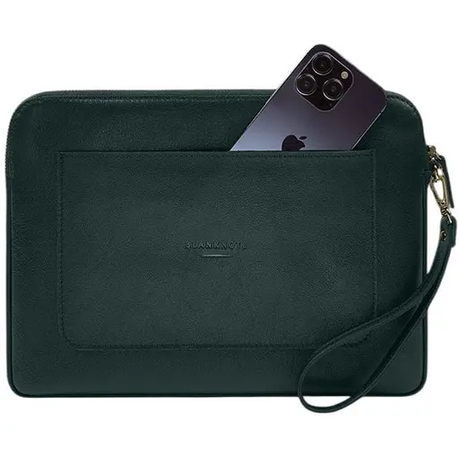 Кожаный чехол BlankNote для ноутбука на молнии с карманом и петлей на руку Зеленый - фото 1