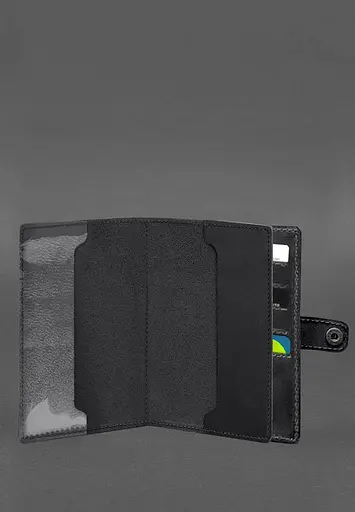 Кожаная обложка-портмоне для военного билета 15.0 черная Crazy Horse - фото 3