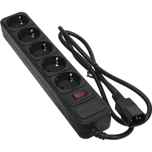 Фильтр сетевой для ИБП Patron, 5 розеток, 1 м, черный, 10А, до 2.2 кВт, выключатель, заземление, 3x1 мм² (SP-1053U) - фото 1