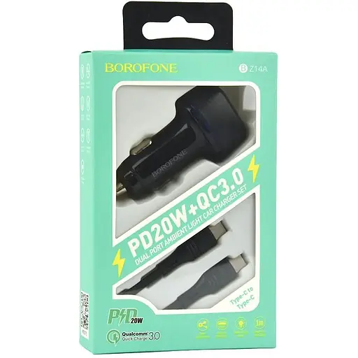 Автомобильное зарядное устройство Borofone BZ14A PD20W + QC3.0 Type C to Type C 3A Черный - фото 4