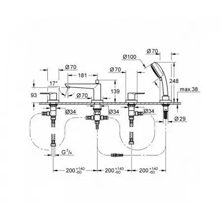 Смеситель для ванны Grohe Bau Loop 2511900A Хром - фото 2