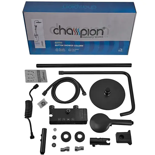 Душева система Champion PBD-009-J з кнопковим перемикачем із алюмінію Black 4 режими CH6549, Чорний матовий - фото 6