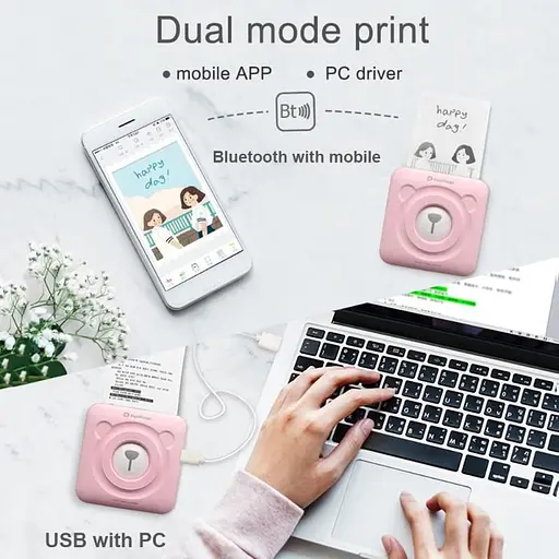 Портативный bluetooth термопринтер для смартфона PeriPage A6, розовый (100336) - фото 6