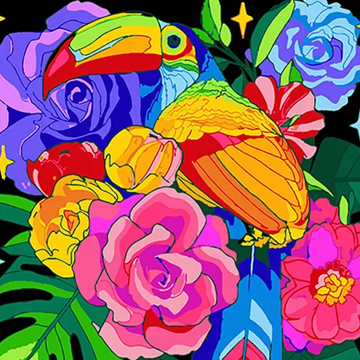 Набор для росписи Strateg Тукан и цветочное богатство на черном фоне 40х40 см (AV4040-69) - фото 1